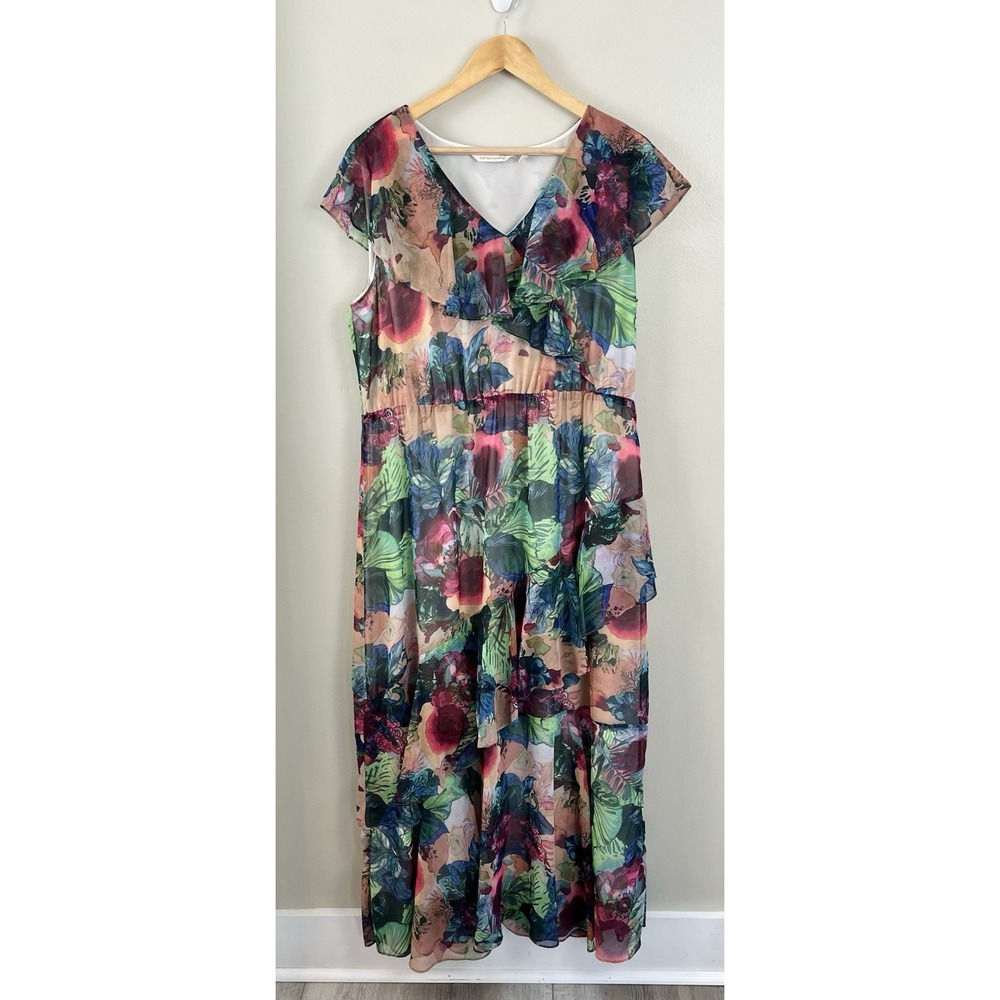 Soft Surroundings Women's Lg Multi-Color Tiered Ambrosia Maxi Dress Floral Boho